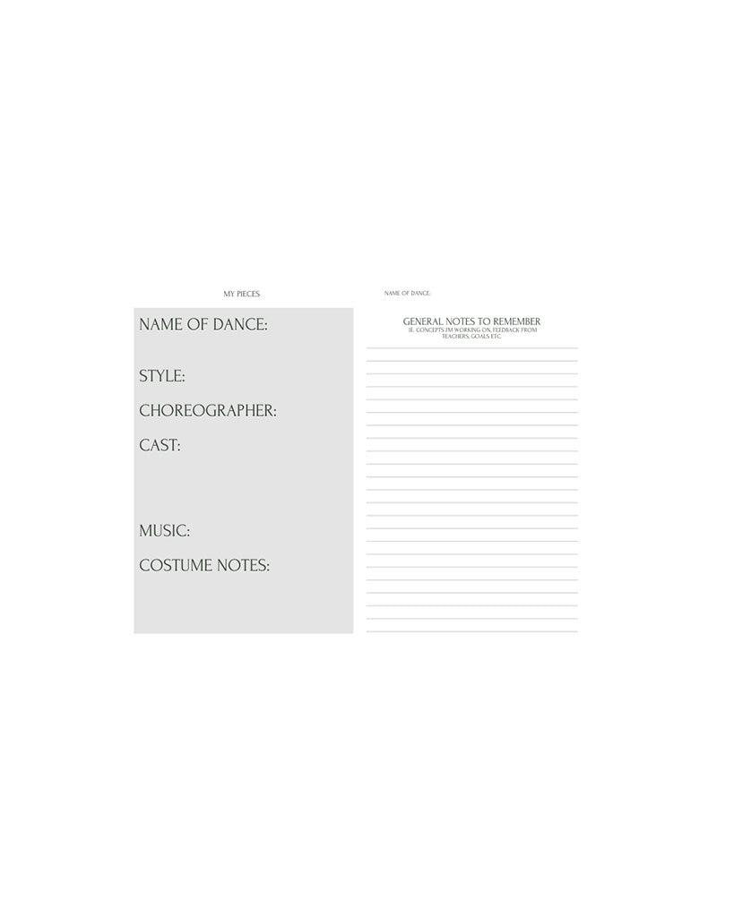 Notebooks For Dancers Comp Goals Notebook