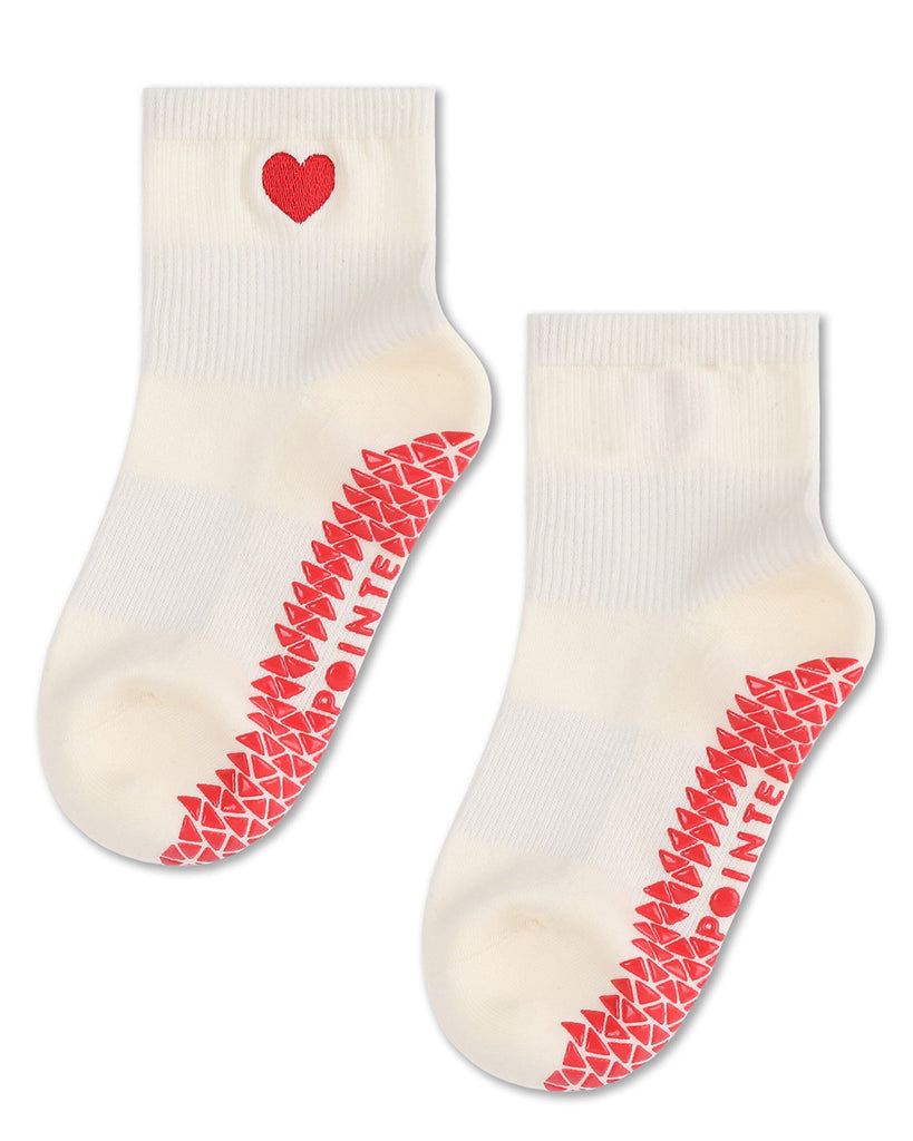 Pointe Studio Heart Ankle Grip Sock - Womens - White
