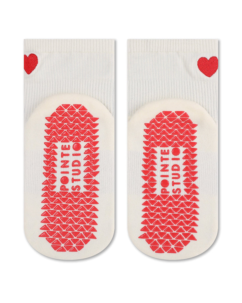 Pointe Studio Heart Ankle Grip Sock - Womens - White