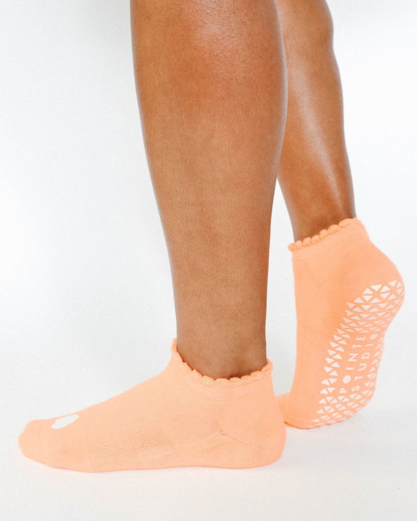 Pointe Studio Love Full Foot Grip Sock - No Slip Cotton Blend for Pilates & Barre - Apricot Womens