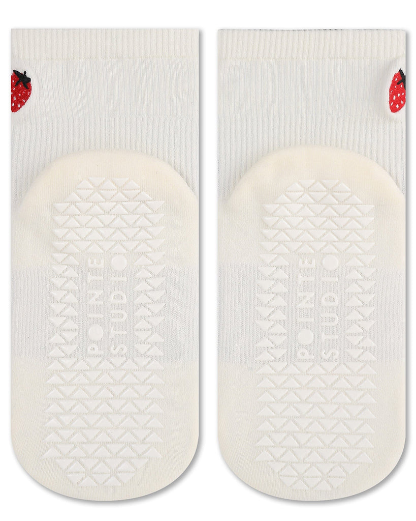Pointe Studio Strawberry Ankle Grip Sock - Womens - White