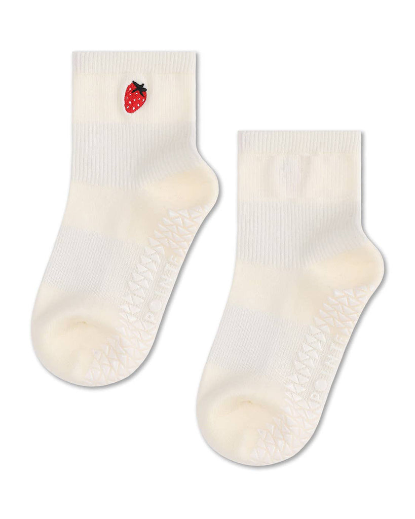 Pointe Studio Strawberry Ankle Grip Sock - Womens - White