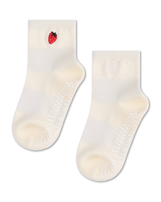 Pointe Studio Strawberry Ankle Grip Sock - Womens - White