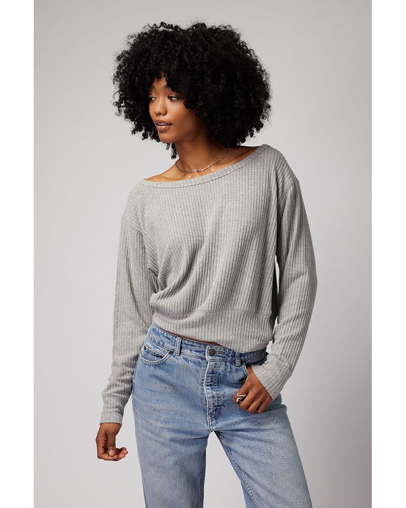 Spiritual Gangster Ballet Rib Banded Hem Vida Sweatshirt - FA30417002 - Womens - Heather Grey