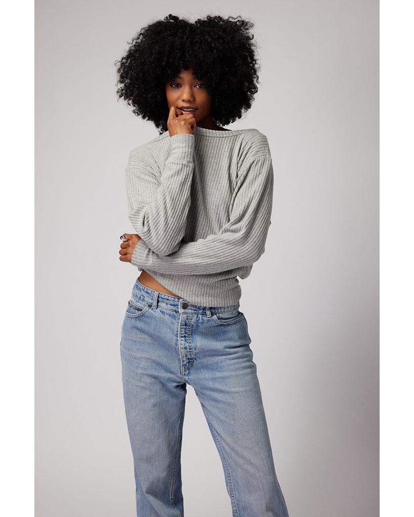 Spiritual Gangster Ballet Rib Banded Hem Vida Sweatshirt - FA30417002 - Womens - Heather Grey