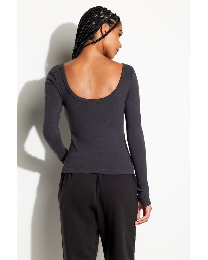 Spiritual Gangster Chrissie Rib Long Sleeve Top - CWTP002 - Womens - Ash