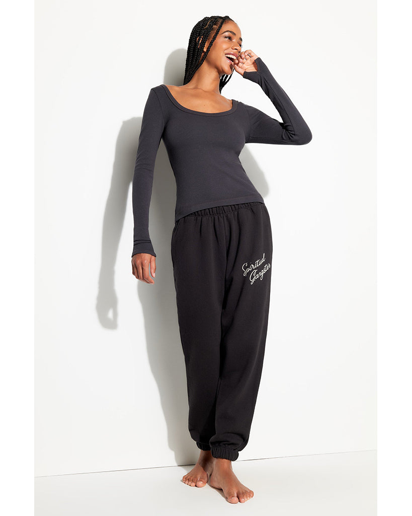 Spiritual Gangster Chrissie Rib Long Sleeve Top - CWTP002 - Womens - Ash