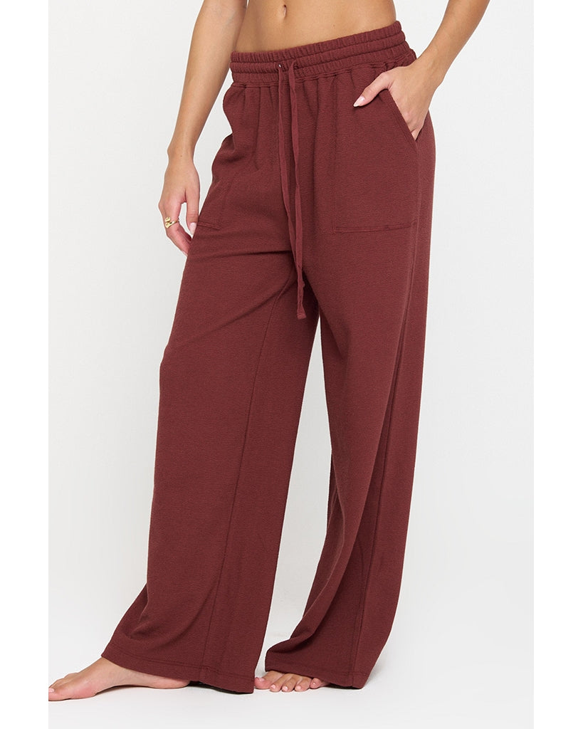 Spiritual Gangster Lofty Slub Rib Claudia Wide Leg Pant - Womens - Washed Burgundy