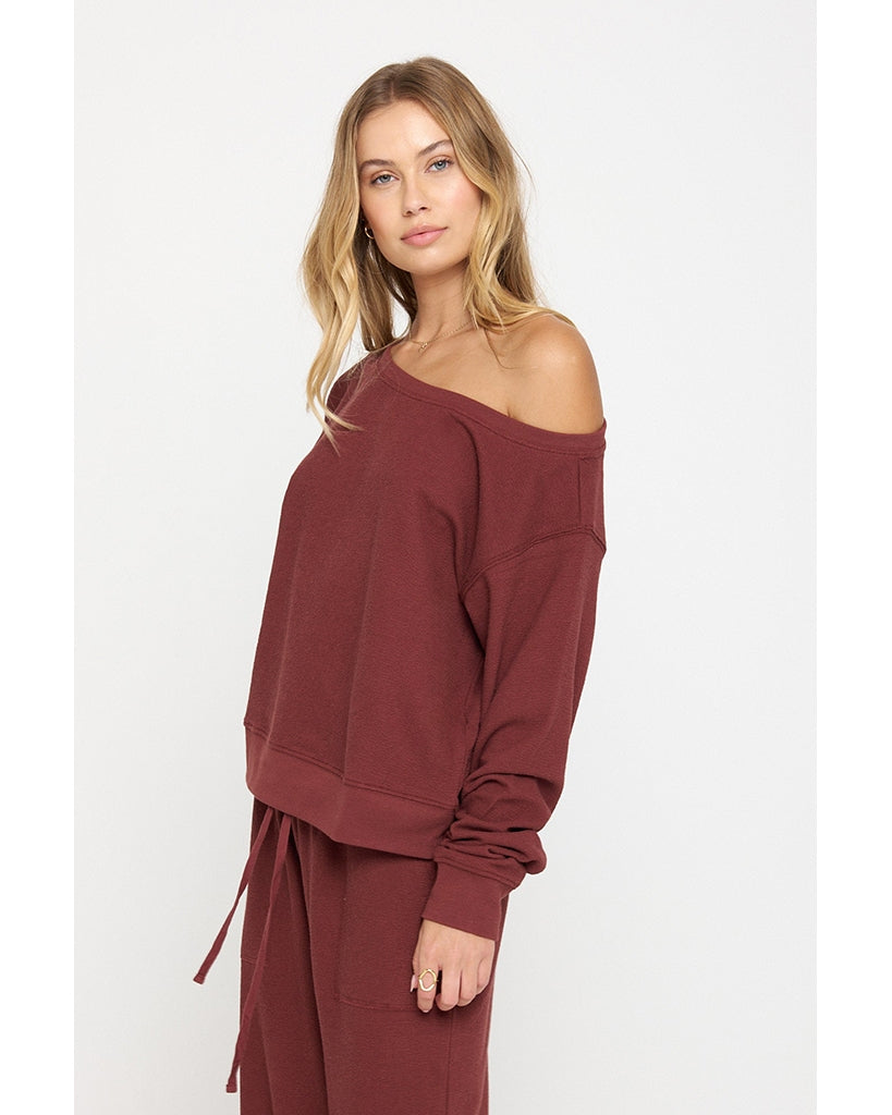 Spiritual Gangster Lofty Slub Rib Vida Sweatshirt - FA30417005 - Womens - Washed Burgundy