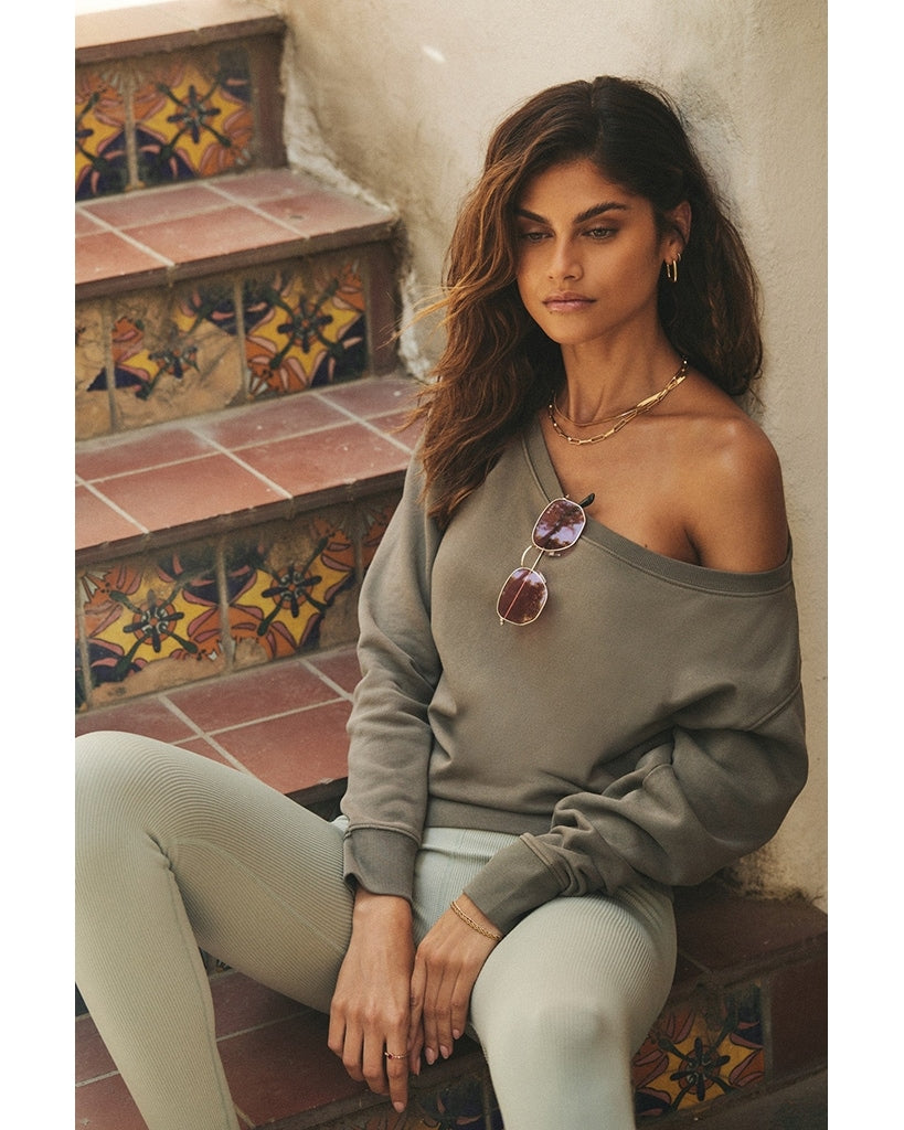 Spiritual Gangster Vida Off Shoulder Sweatshirt FA30417017 Womens Agave