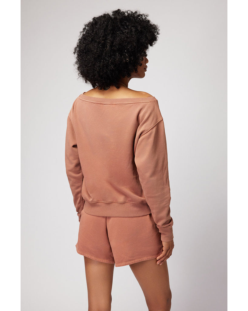 Spiritual Gangster Vida Off Shoulder Sweatshirt - FA30417017 - Womens - Deep Rust