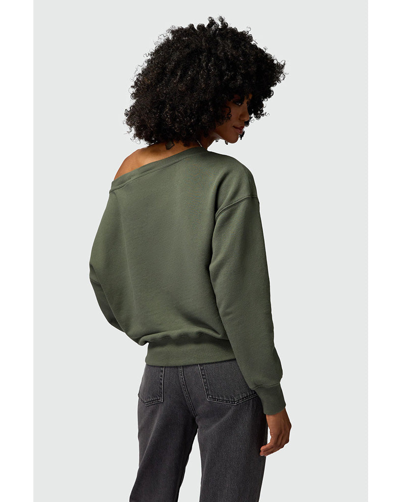 Spiritual Gangster Vida Off Shoulder Sweatshirt - SP40417016  - Womens - Olive Green