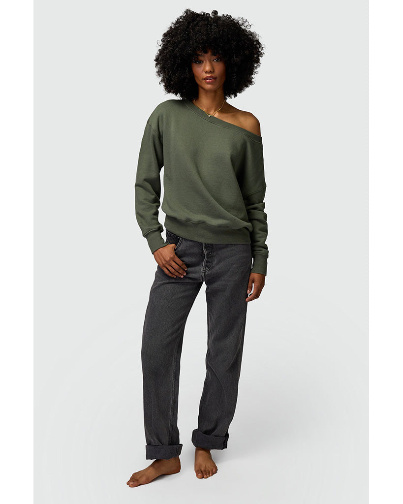 Spiritual Gangster Vida Off Shoulder Sweatshirt - SP40417016  - Womens - Olive Green