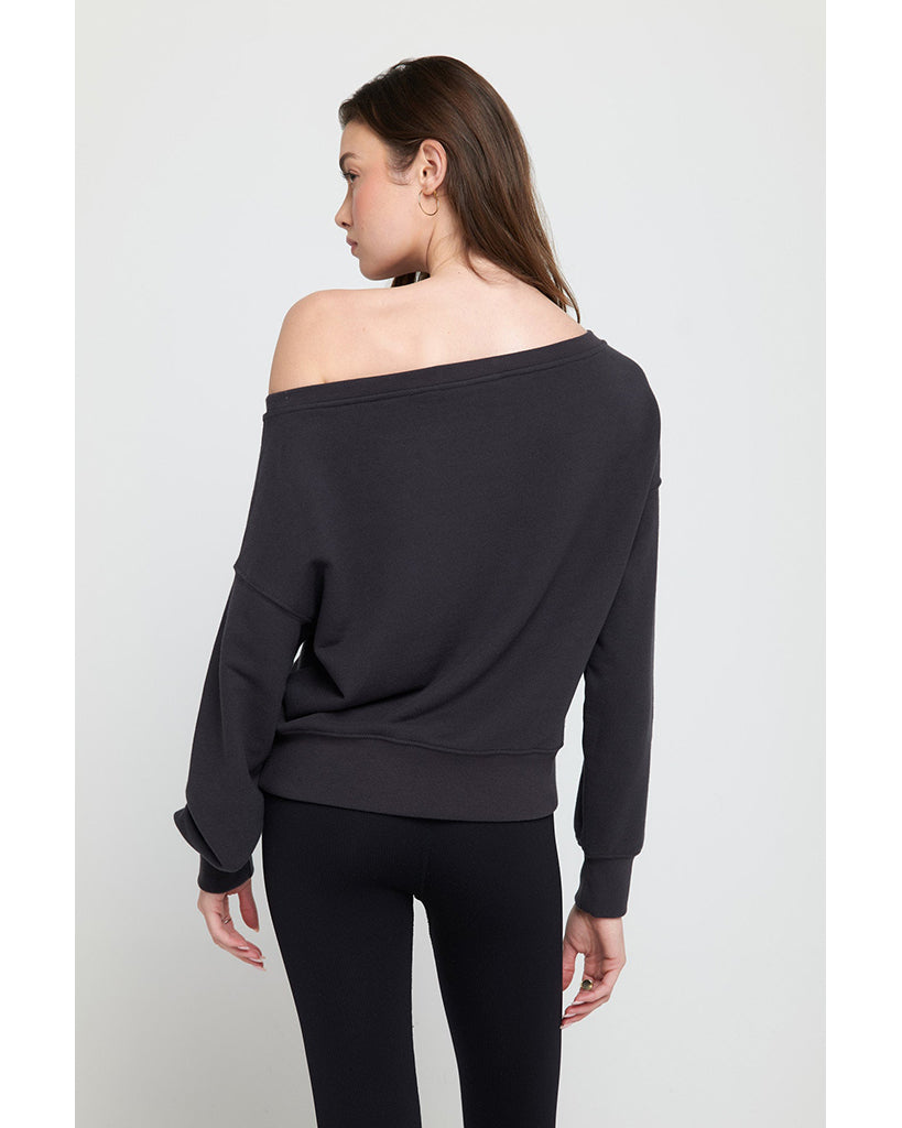 Spiritual Gangster Vida Off Shoulder Sweatshirt - SP40417016  - Womens - Vintage Black