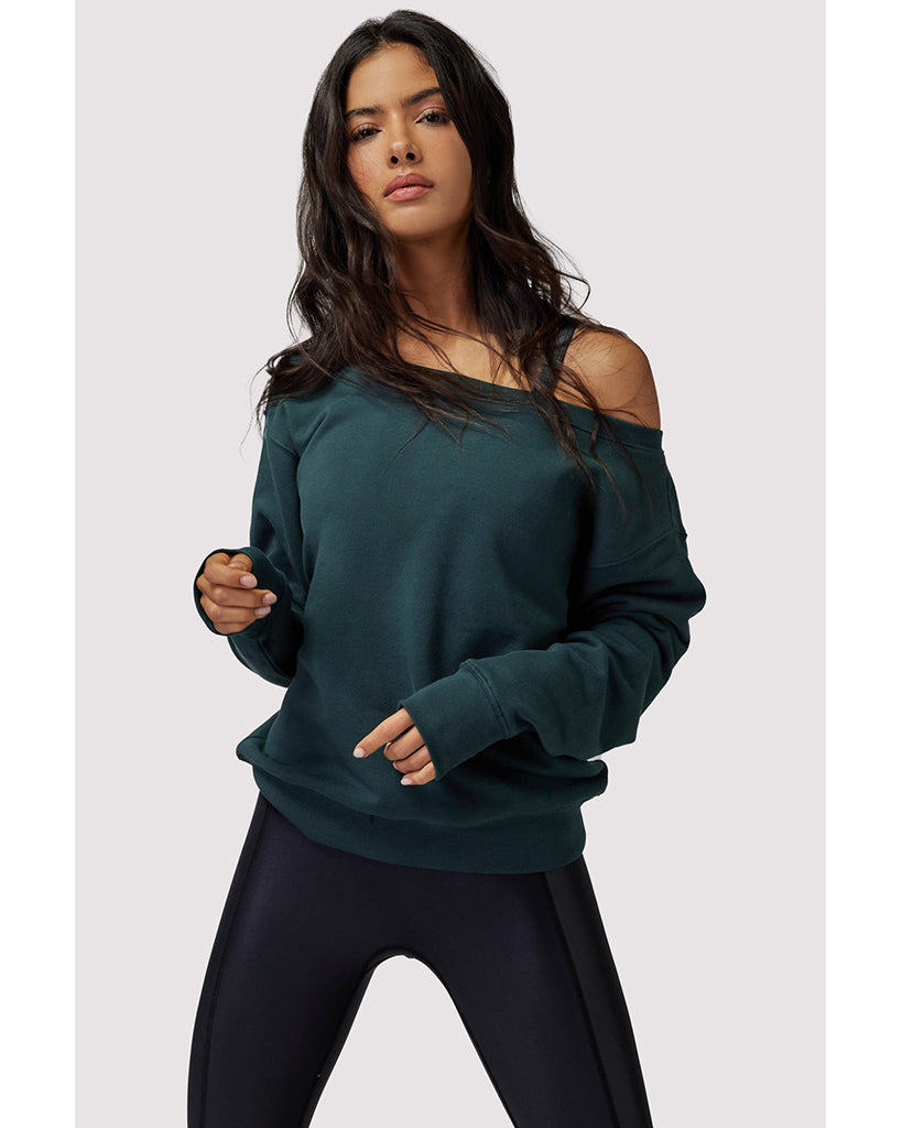 Spiritual Gangster Vida Off Shoulder Sweatshirt - Womens - Deep Forest