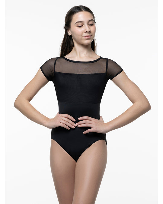Suffolk Empire Waist Keyhole Back Illusion Mesh Cap Sleeve Leotard - 6507C Girls