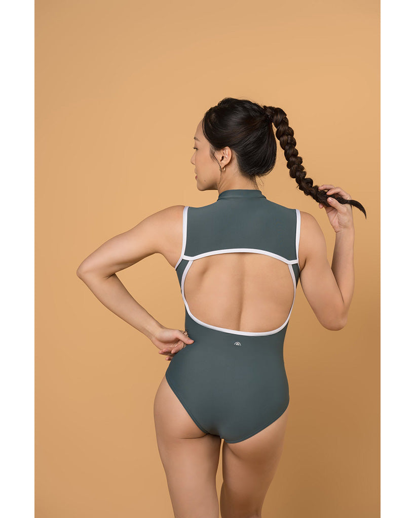 Supertone Bolt Collection Lexi High Neck Zip Front Open Back Sleeveless Leotard - Women