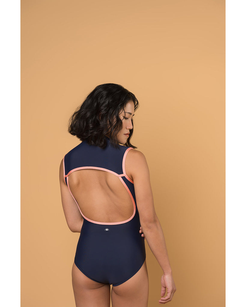 Supertone Bolt Collection Lexi High Neck Zip Front Open Back Sleeveless Leotard - Women