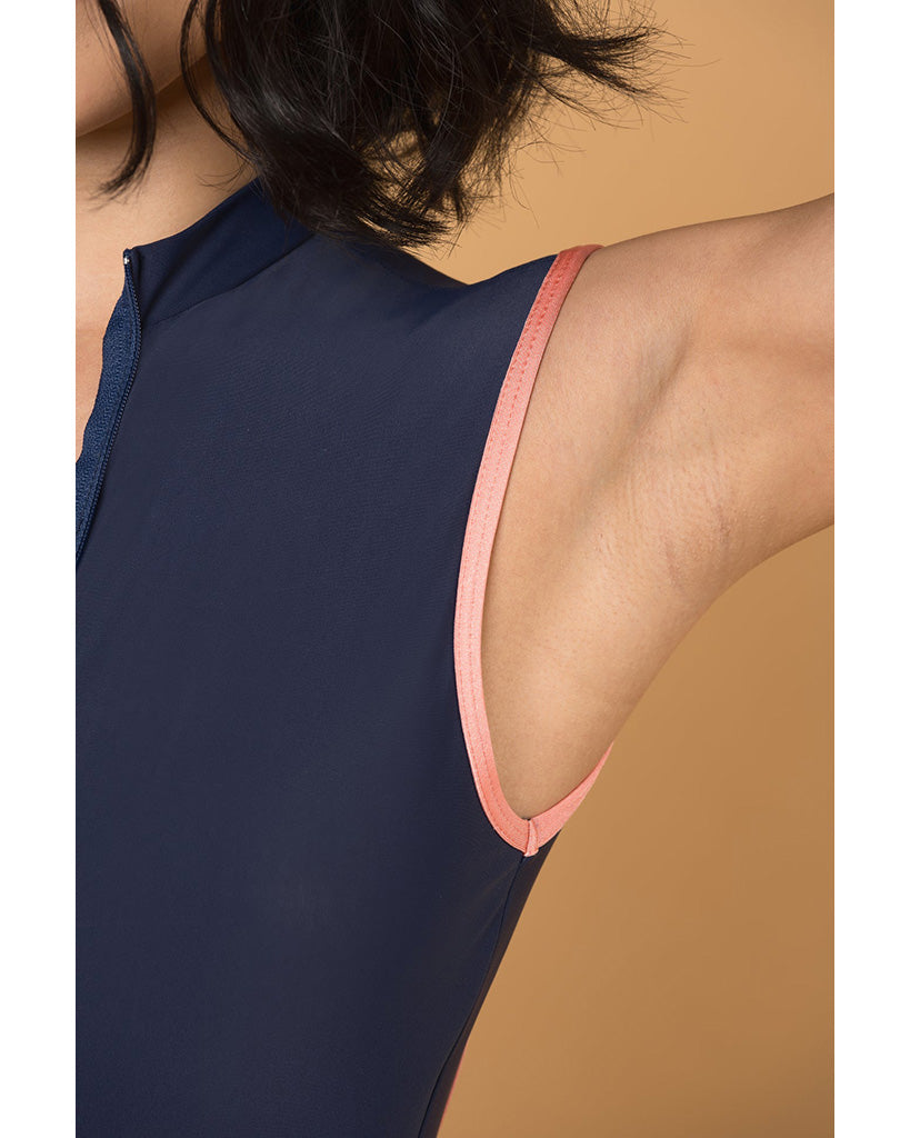 Supertone Bolt Collection Lexi High Neck Zip Front Open Back Sleeveless Leotard - Women