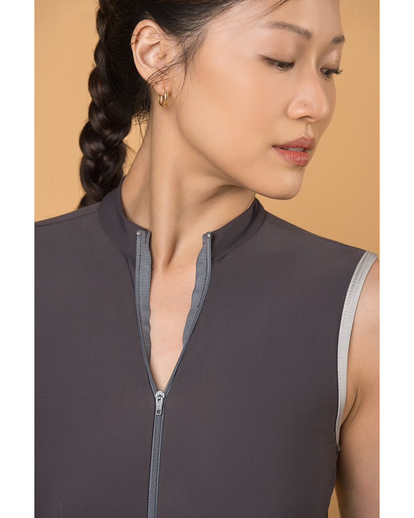 Supertone Bolt Collection Lexi High Neck Zip Front Open Back Sleeveless Leotard - Women