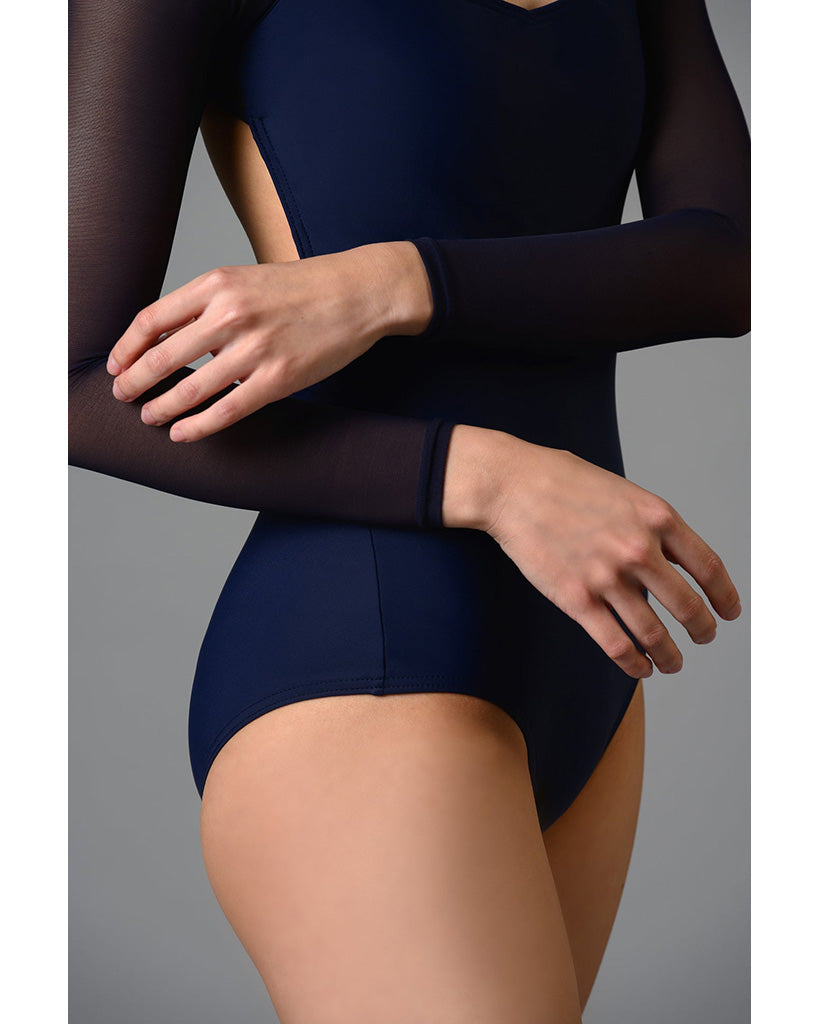 Supertone Couture Collection Megan Sweetheart Neck Mesh Long Sleeve Leotard - Womens