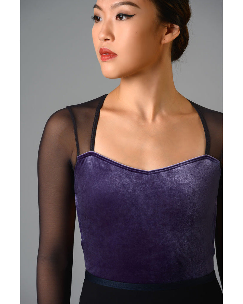 Supertone Couture Collection Megan with Velvet & Mesh Long Sleeve Leotard - Womens