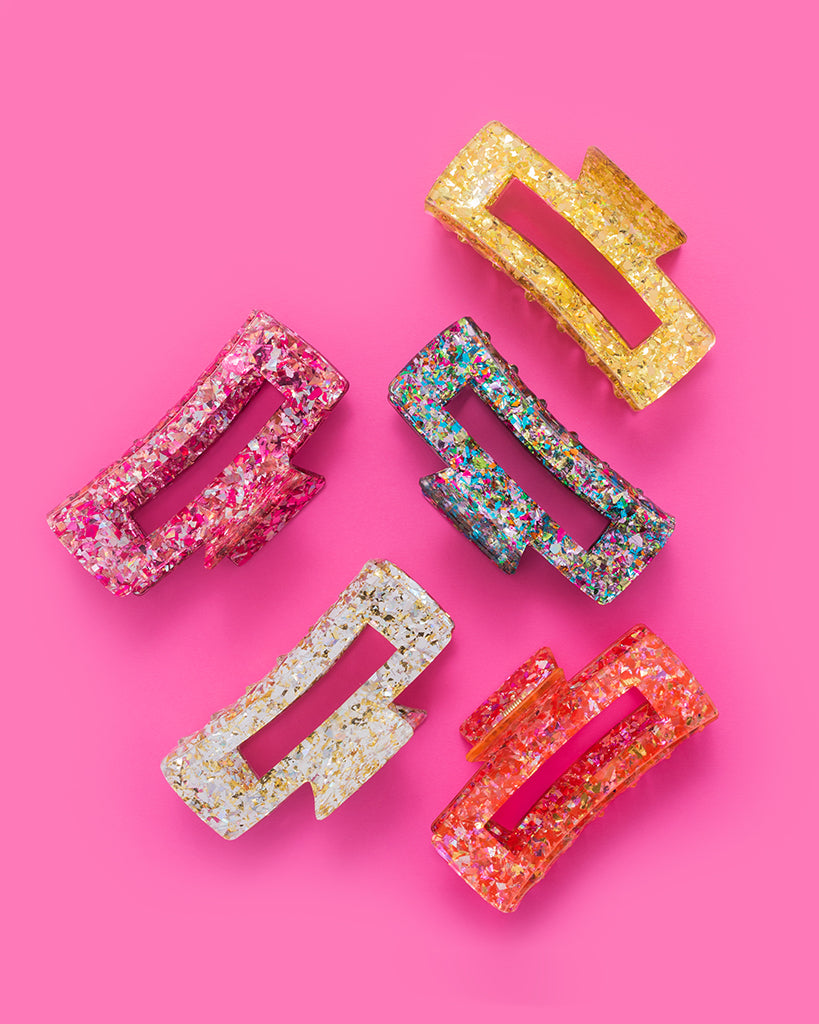 Taylor Elliott Designs Claw Hair Clip Large - Pink + Silver Confetti