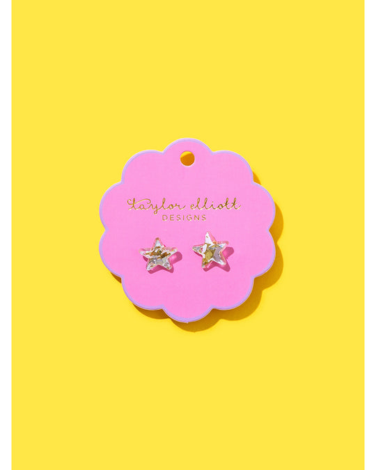 Taylor Elliott Designs Acrylic Stars Stud Earrings - Gold + Silver Confetti
