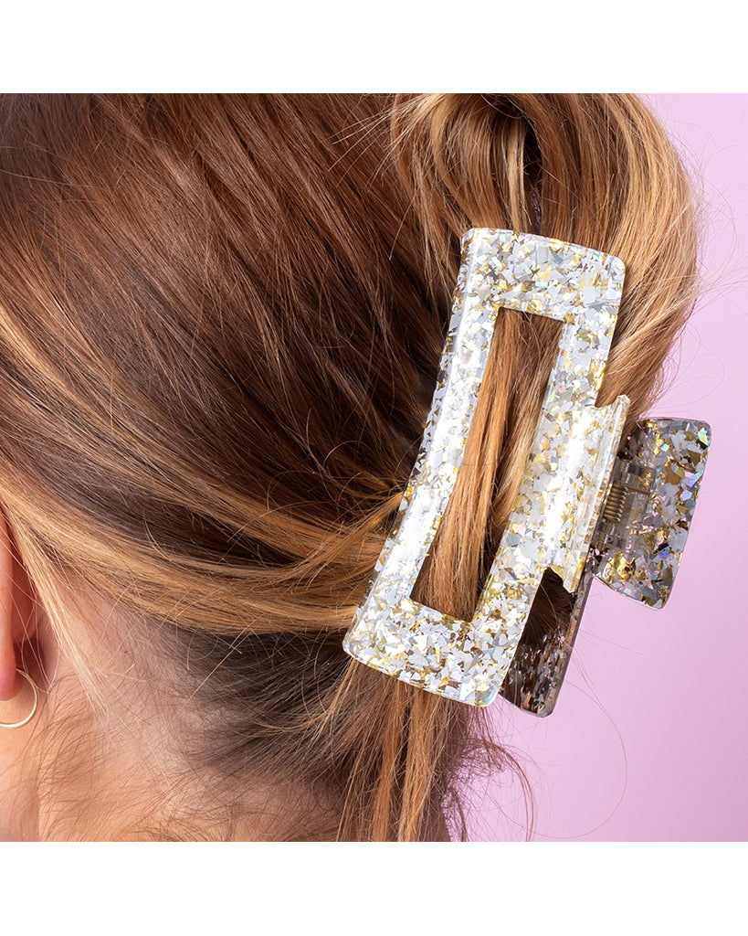 Taylor Elliott Designs Claw Hair Clip Large - Pearl + Gold Confetti
