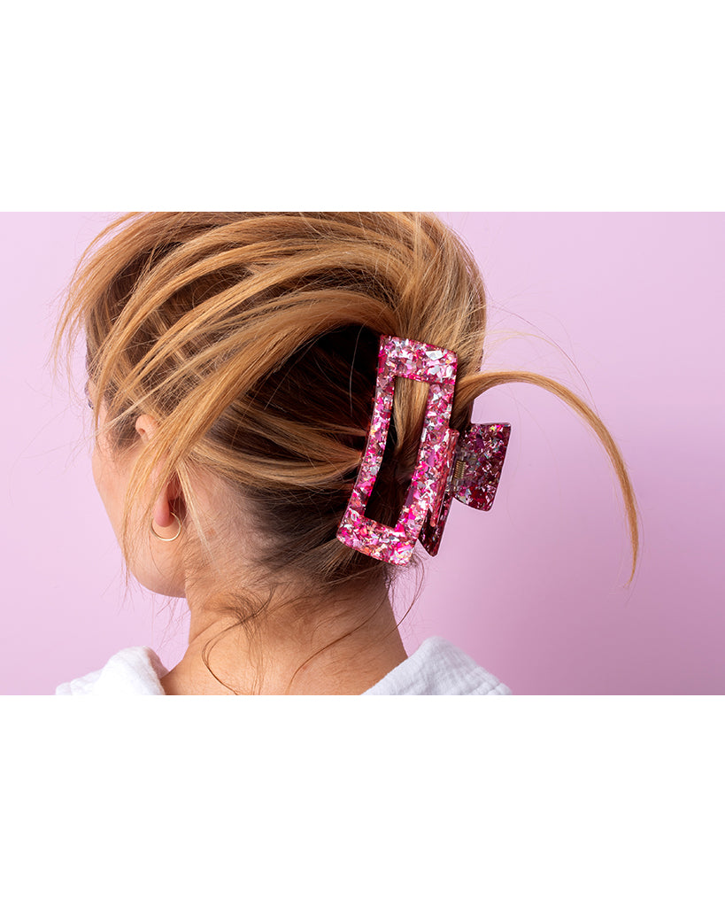 Taylor Elliott Designs Claw Hair Clip Large - Pink + Silver Confetti