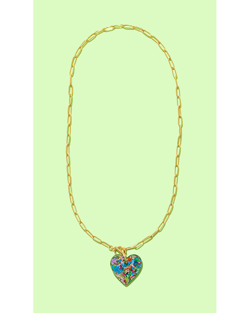 Taylor Elliott Designs Heart Pendant Paperclip Chain Necklace - Colourful Confetti