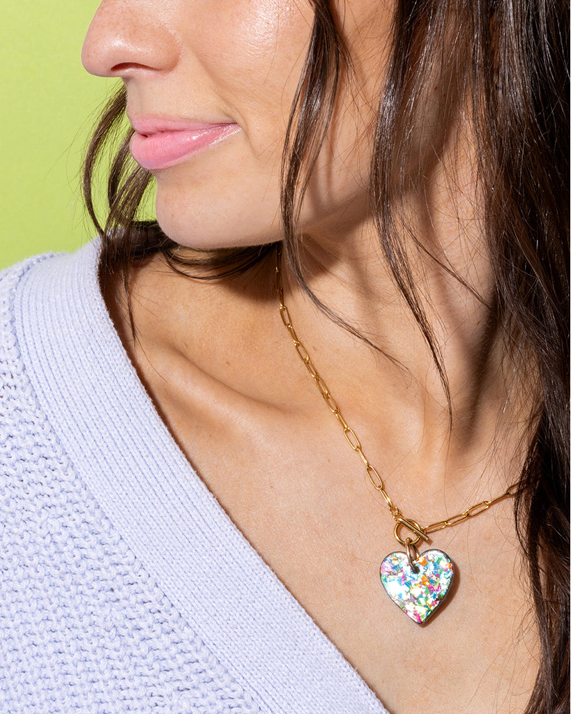 Taylor Elliott Designs Heart Pendant Paperclip Chain Necklace - Colourful Confetti