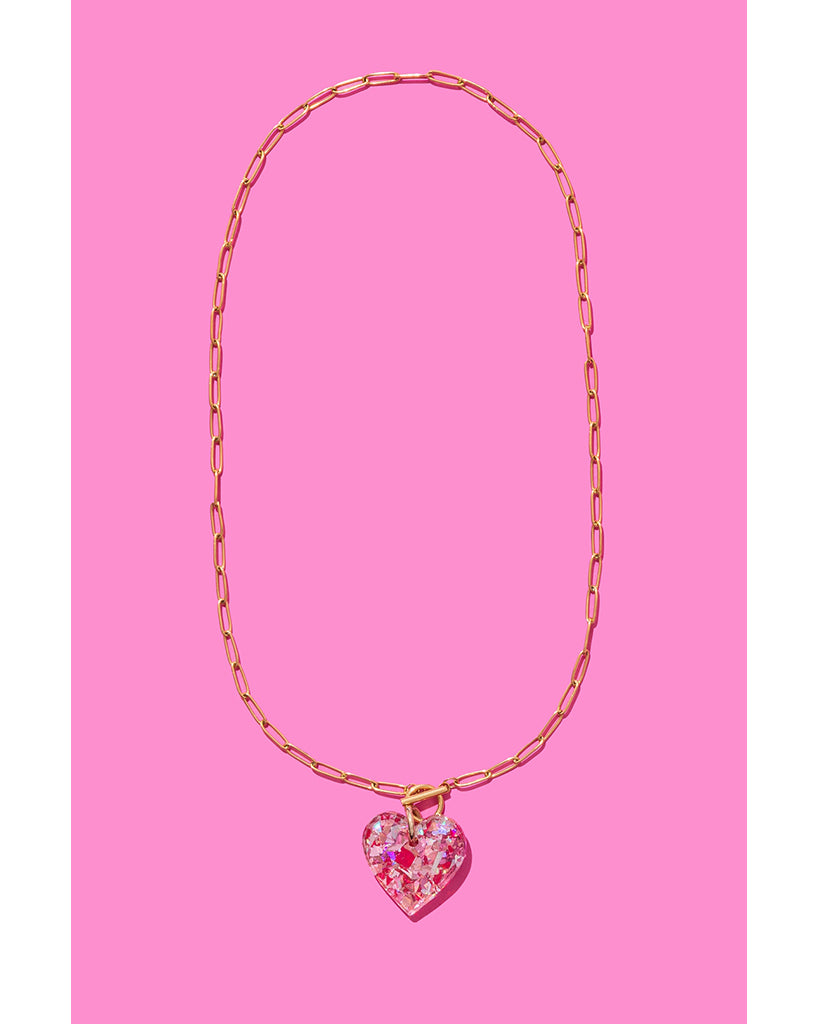 Taylor Elliott Designs Heart Pendant Paperclip Chain Necklace - Pink Confetti