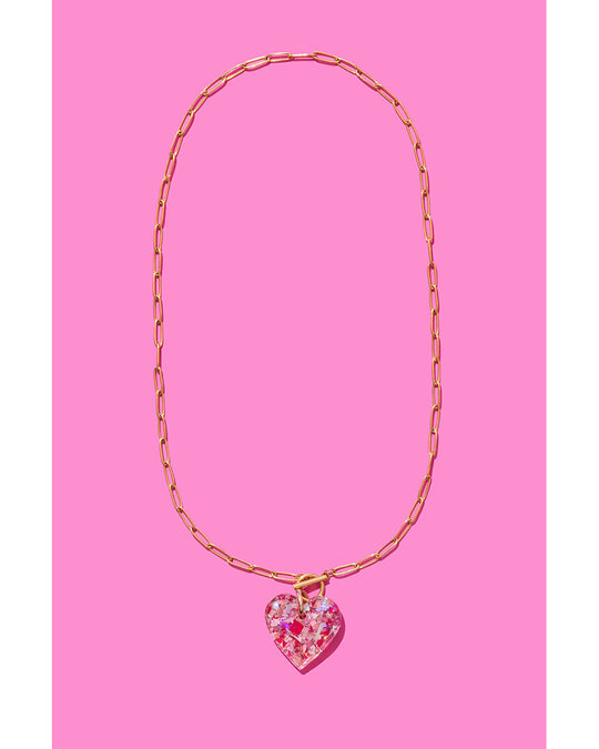 Taylor Elliott Designs Heart Pendant Paperclip Chain Necklace - Pink Confetti