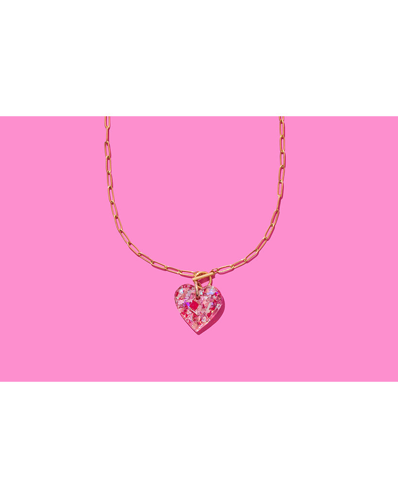 Taylor Elliott Designs Heart Pendant Paperclip Chain Necklace - Pink Confetti