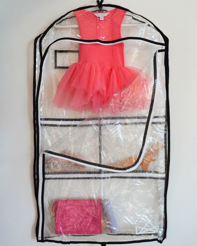 Tiaras and Tendus Clear Vinyl Garment Bag With Pockets
