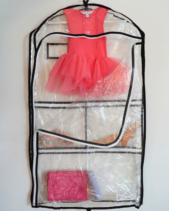 Tiaras and Tendus Clear Vinyl Garment Bag With Pockets