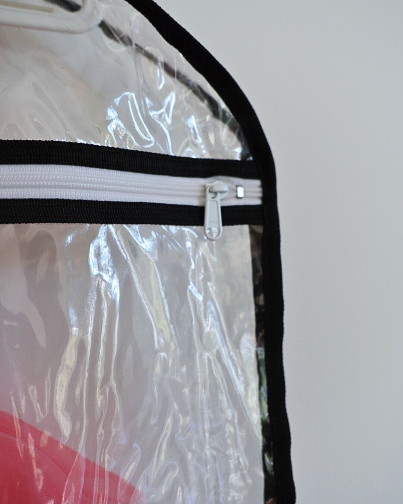 Tiaras and Tendus Clear Vinyl Garment Bag With Pockets