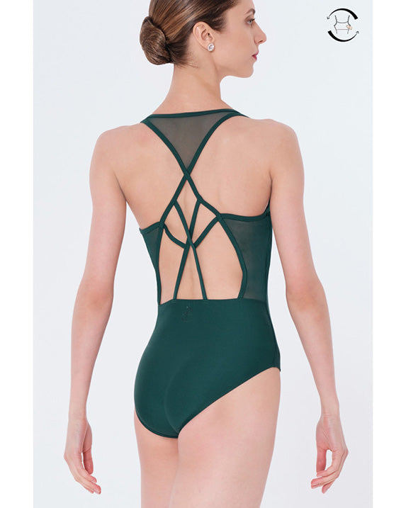 Wear Moi Neoma V Neck Strappy Mesh Back Tank Leotard - Womens