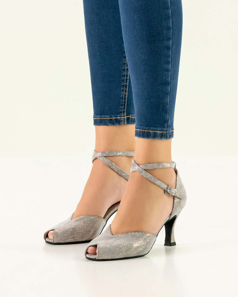 Werner Kern Asta Peep Toe Shimmering Suede Leather 6.5 cm Latin Ballroom Shoes - Womens - Asta 65 Shark Antik
