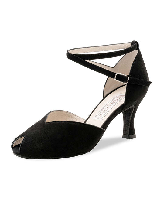 Werner Kern Asta Peep Toe Suede Black Leather 6.5 cm Latin Ballroom Shoes - Womens - Asta 65 Samtziege Schwarz