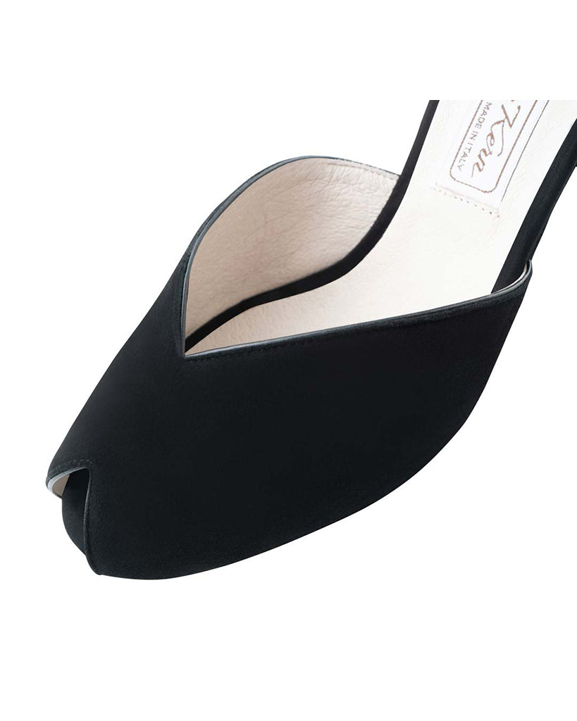 Werner Kern Asta Peep Toe Suede Black Leather 6.5 cm Latin Ballroom Shoes - Womens - Asta 65 Samtziege Schwarz