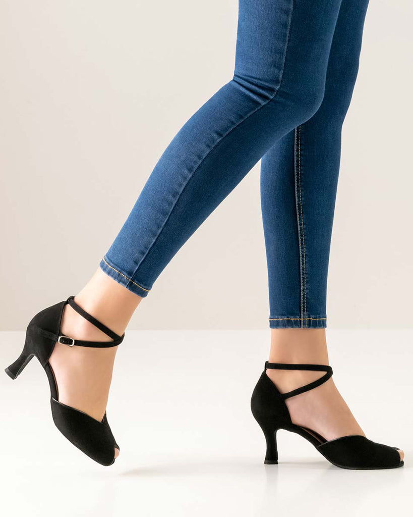 Werner Kern Asta Peep Toe Suede Black Leather 6.5 cm Latin Ballroom Shoes - Womens - Asta 65 Samtziege Schwarz