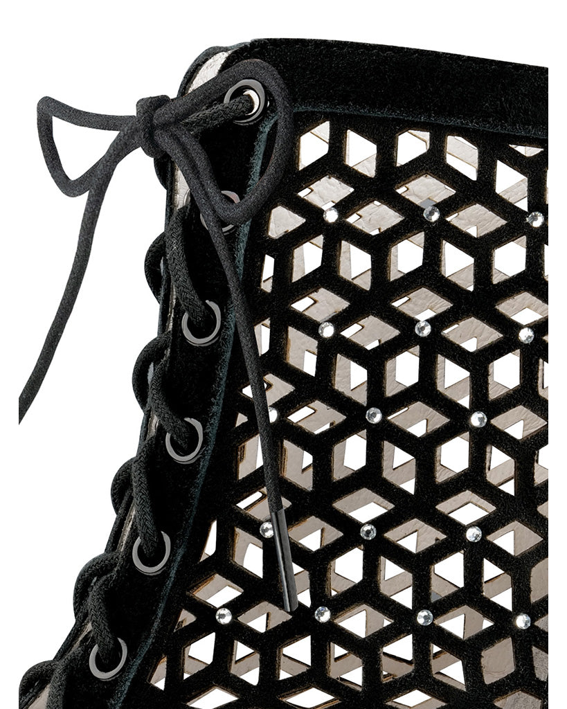 Werner Kern Elaine Black Suede Rhinestone Leather 5 cm Heel Laced Ankle Boot Dance Shoes - 990-50 Womens