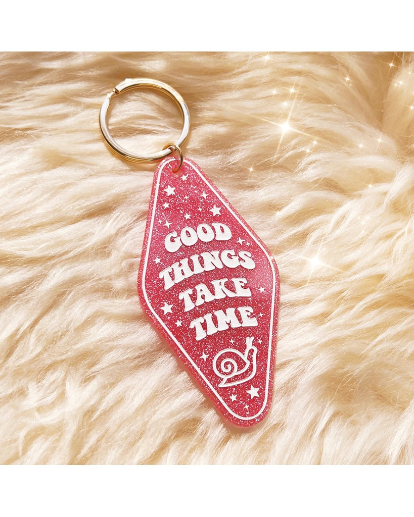 Wildflower &amp; Co. Good Things Take Time Motel Keychain