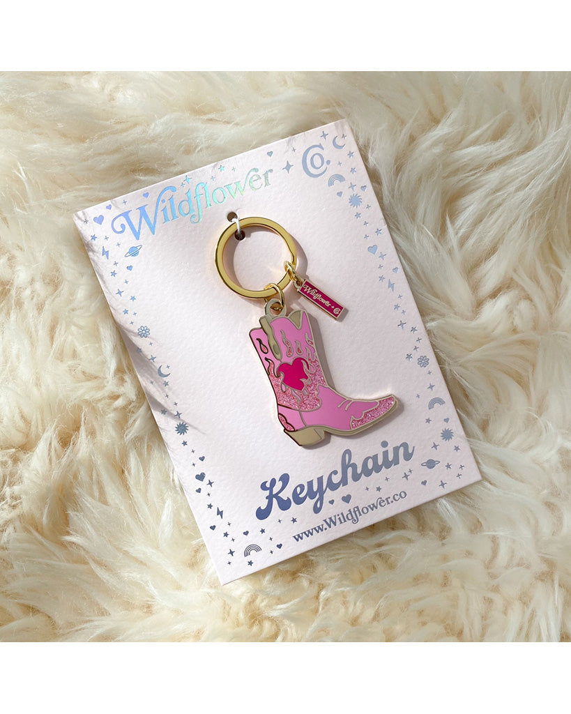 Wildflower &amp; Co. Flaming Cowgirl Boot Keychain - Pink