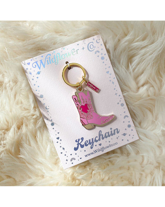 Wildflower & Co. Flaming Cowgirl Boot Keychain - Pink