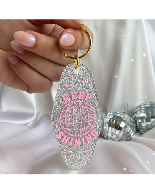 Wildflower & Co. Keep Shining Disco Ball Motel Keychain
