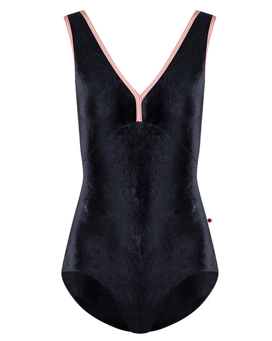 Yumiko Alicia Velvet Double V Front & Back Sleeveless Leotard - Womens - Black / Antique Rose