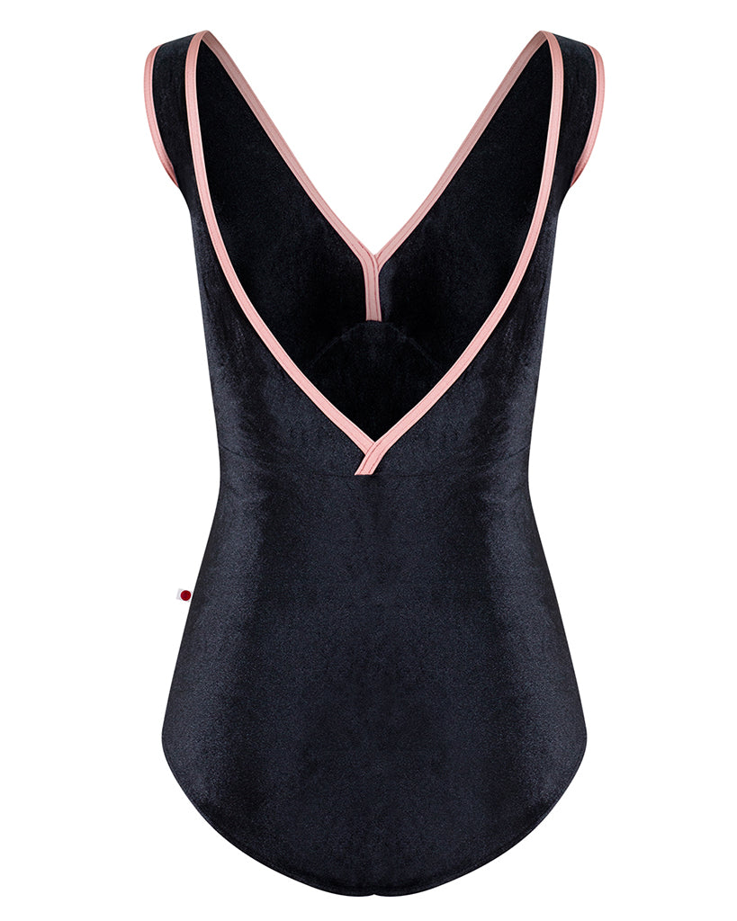 Yumiko Alicia Velvet Double V Front & Back Sleeveless Leotard - Womens - Black / Antique Rose